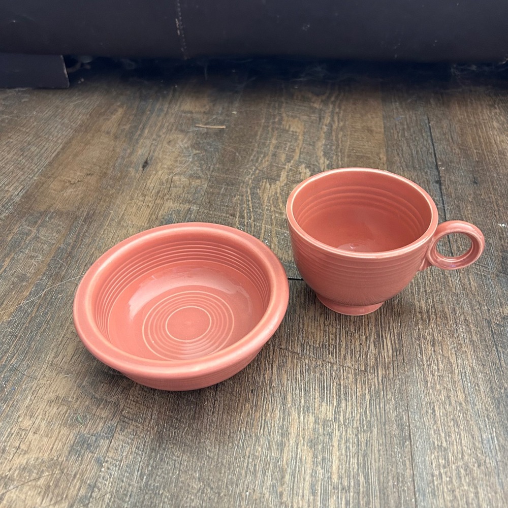 Fiesta Rose Tea Cup and Fruit Bowl‎ Set Pink Ceramic Homer Laughlin USA